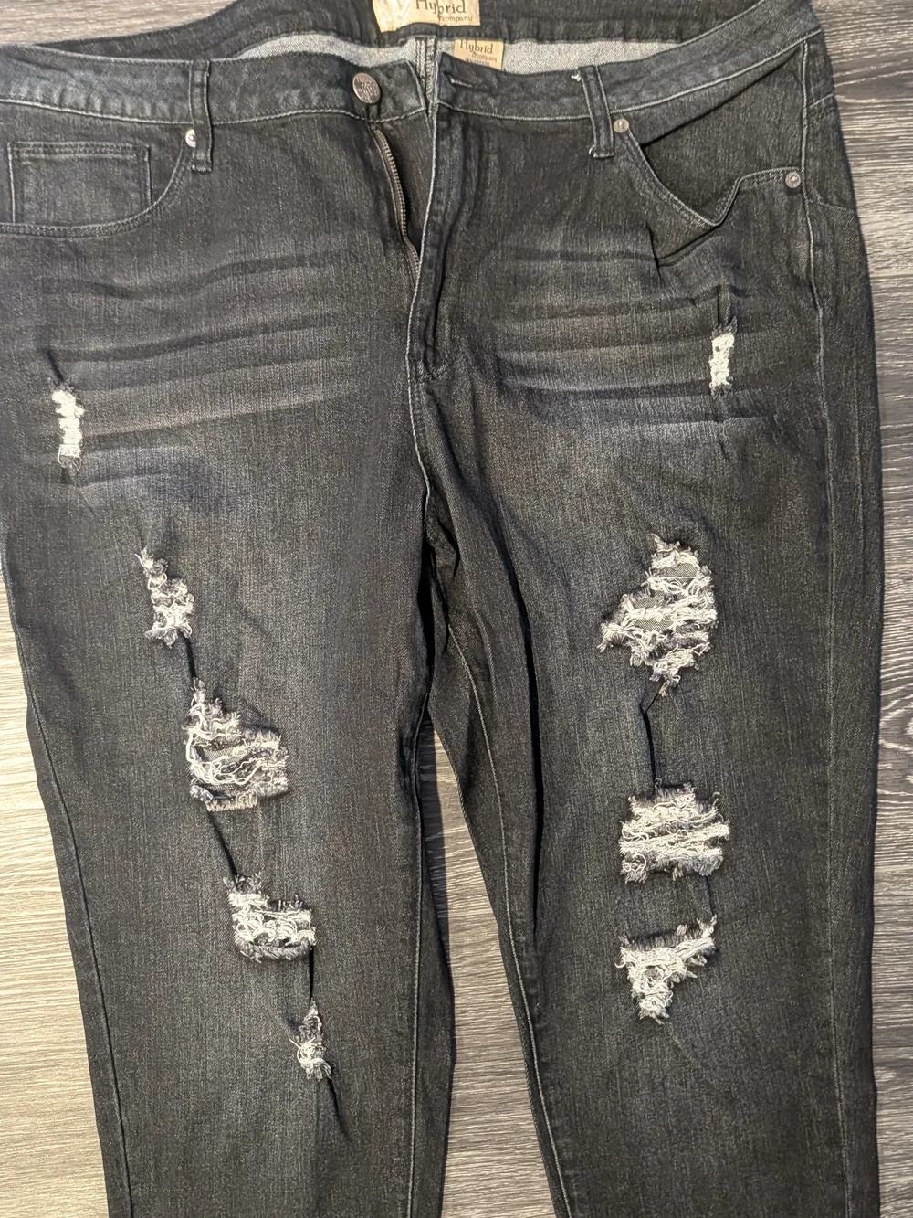 VIP Dark Wash Distressed Straight Leg Jeans - Black/Charcoal